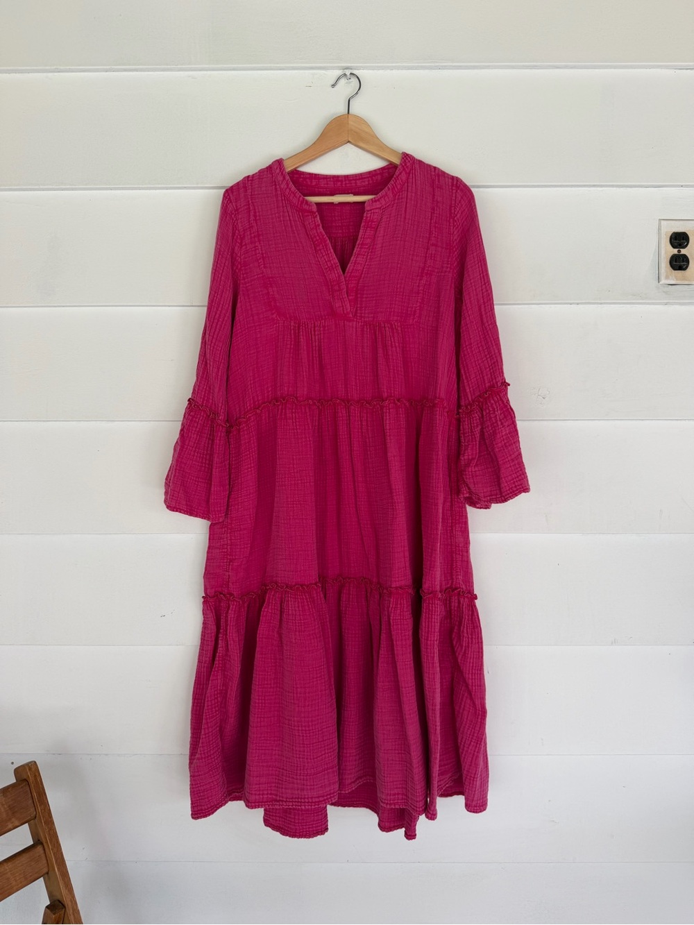Faherty Magenta Tiered V-Neck Maxi Dress